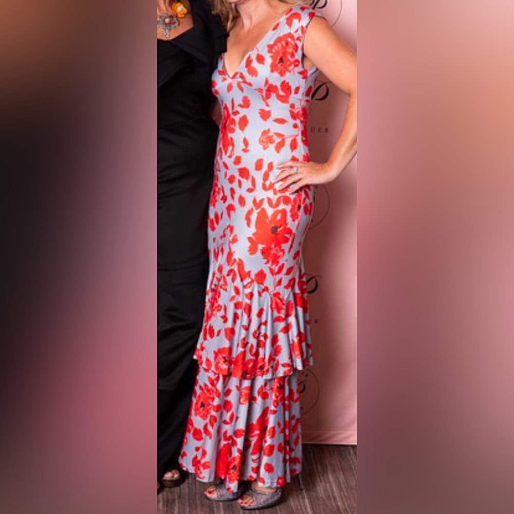 Elegant Red and Gray Floral Dress